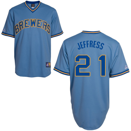 Jeremy Jeffress #21 mlb Jersey-Milwaukee Brewers Women's Authentic Blue Baseball Jersey